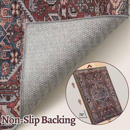 Tangsoo 2x3 Small Rugs for Entryway,Washable Vintage Oriental Entry Rug Non Slip, Soft Low Pile Throw Rugs Tribal Front Indoor Rug Small Carpet for Entrance Bedroom Kitchen Laundry Bedside (Rust Red)