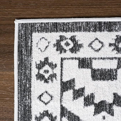 Moroccan Washable Area Rug 3x5, Geometric Tribal Decorative Woven Rug, Non-Slip Boho Farmhouse Soft Low-Pile Entry Throw Mat for Living Room Bedroom Dining Table, Black and White