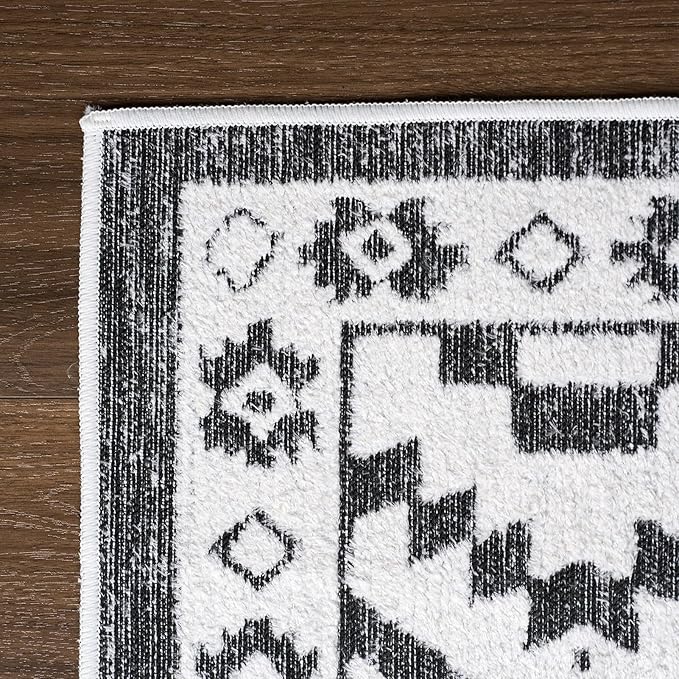 Moroccan Washable Runner Rug 2x6, Geometric Woven Area Rug, Farmhouse Boho Accent Rug Runner for Hallway, Non-Slip Soft Throw Mat for Bedroom Laundry Entryway, Black and White
