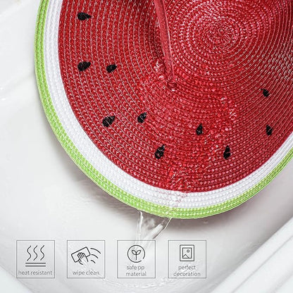 AHHFSMEI Round Braided Placemats 15 Inch Round Table Mats for Dining Tables Natural Woven Heat Resistant Place mats Set of 6 (Watermelon red)