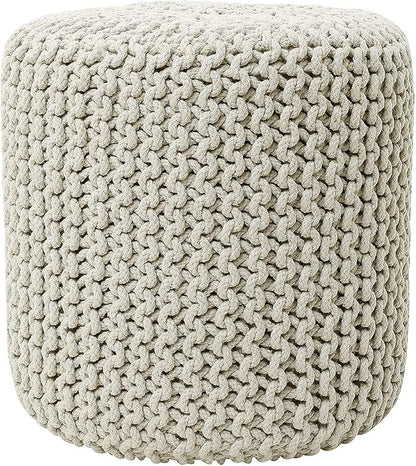 REDEARTH · Cylindrical Hand Knitted Pouf - Foot Stool Ottoman - Cord Boho Pouffe - Cotton Round Poof for Home Decor - Living Room - Nursery - Bedroom - Patio (16" x 16" x 16") - Ivory, Set of 2
