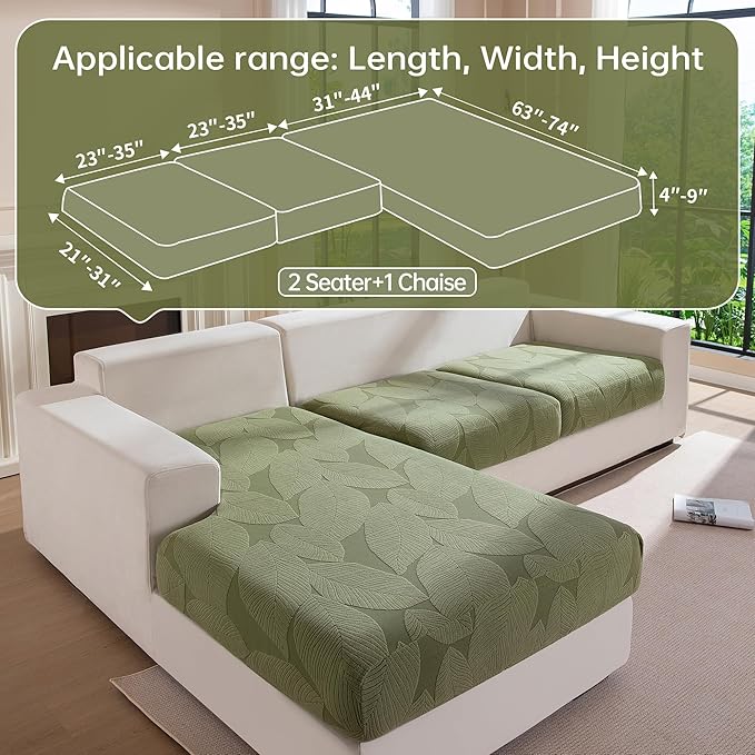 Couch Covers for Sectional Sofa, Washable Stretch Soft Sofa Cushion Covers L Shape Sofa Slipcovers Anti Slip Furniture Decor Protector for Pets (2 Seaters Covers+1 Chaise Cover,Green)