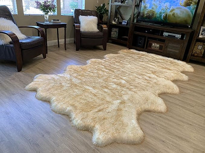 LAMBZY Faux Sheepskin Super Soft Hypoallergenic Silky Shag Rug for Living Room, Kids Room, Sofa (Decto 10 Pelts 6'x10', White/Brown Tips)