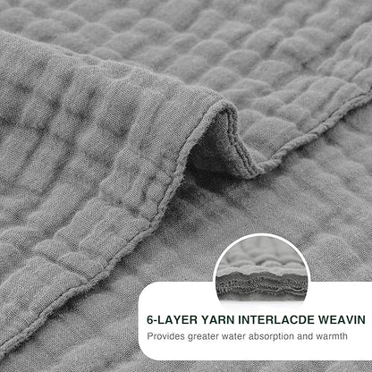Love's cabin 6 Layer 100% Cotton Muslin Blanket, 50"x60" Throw Muslin Blanket for Couch Bed, Lightweight and Breathable Cotton Gauze for Adult, Medium Grey
