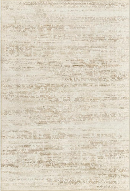 6x9 Area Rugs for Living Room, Stain Resistant Neutral Washable Rugs for Dining Room, Floral Vintage Non-Slip Thin Area Rug Farmhouse Rug Beige Ivory