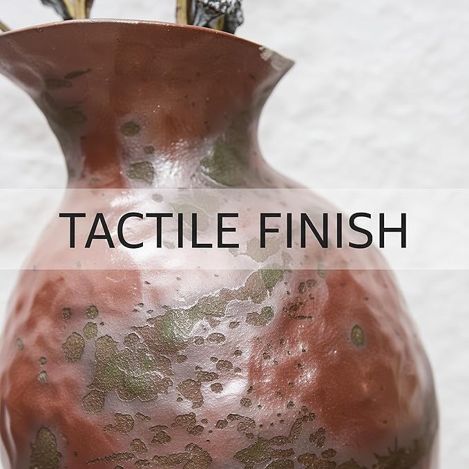 Rustic Ceramic Vase Vintage Farmhouse Style Decor, Frosted Texture Pottery for Home Decor, Modern Living Room, Office Desk Table Centerpiece (Grey and Green) 8IN