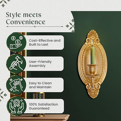 Solid Brass Wall Sconce Candle Holder 9 1/8 Inches H Victorian Vintage Style Decorative Candlestick Holders with Mounting Hardware Antique Wall Mounted Art | Renovators Supply Manufacturing