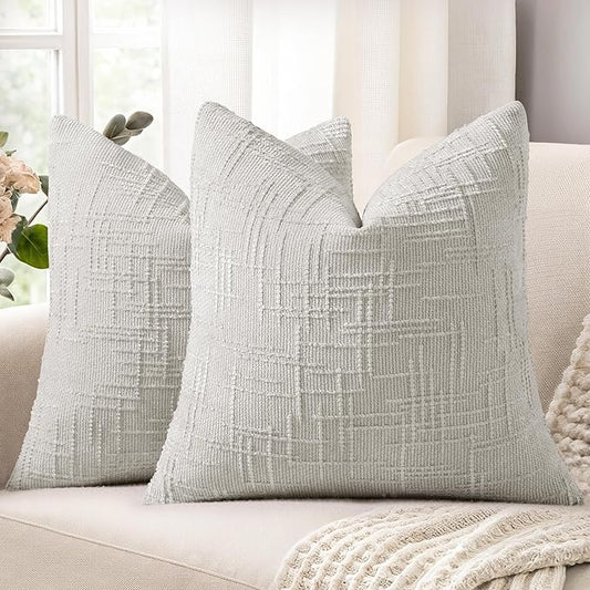 decorUhome Spring Light Grey Chenille Throw Pillow Covers 16x16 Set of 2 Textured Slubby Couch Pillow Covers Farmhouse Accent Modern Neutral Decorative Pillow Cases for Bed Sofa Living Room