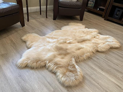 LAMBZY Faux Sheepskin Super Soft Hypoallergenic Silky Shag Bear Rug for Living Room, Kids Room, Sofa (3'x5', Beige)