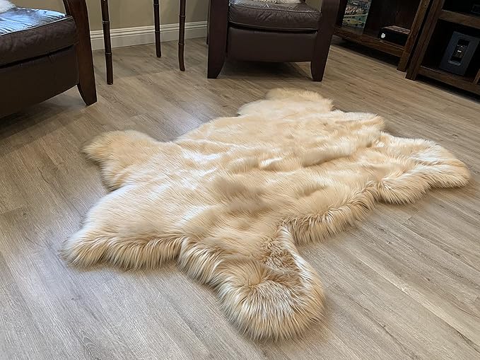 LAMBZY Faux Sheepskin Super Soft Hypoallergenic Silky Shag Bear Rug for Living Room, Kids Room, Sofa (2'x3', Beige)