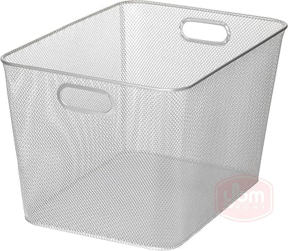 YBM Home Mesh Wire Storage Basket for Shelves, Pantry Organization, and Kitchen - Multipurpose Steel Wire Basket Holder Bin for Organizing Office Supplies, Household Toiletries and Laundry Supplies