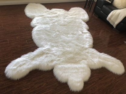 LAMBZY Faux Sheepskin Hypoallergenic,Super Soft Faux Bear Skin Silky Shag Rug (2'x3', White)