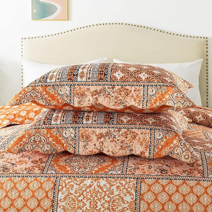 HoneiLife Vintage Quilt Sets Queen - 3 Pieces Microfiber Quilt Sets Lightweight Bedspreads Floral Coverlets Retro Bed Cover All Season Quilts-Pumpkin