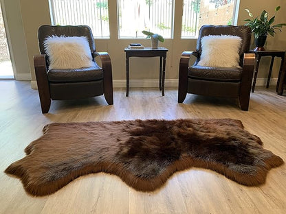 LAMBZY Faux Sheepskin Super Soft Hypoallergenic Silky Shag Rug for Living Room, Kids Room, Sofa (Triple Side by Side 3'x6', Brown)