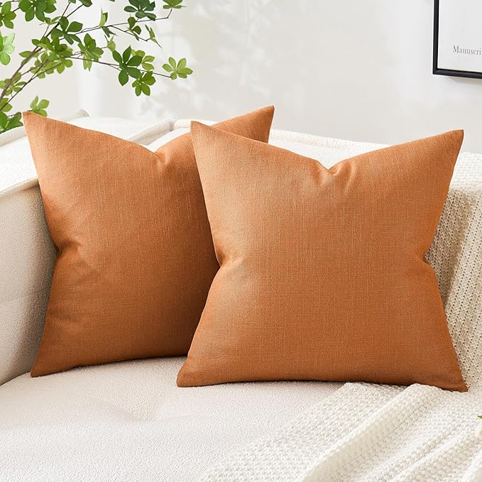 MIULEE Pack of 2 Decorative Linen Burlap Pillow Covers Farmhouse Boho Accent Pillowcases for Sofa Car Couch Bedroom Living Room Decor 20x20 Inch Burnt Orange