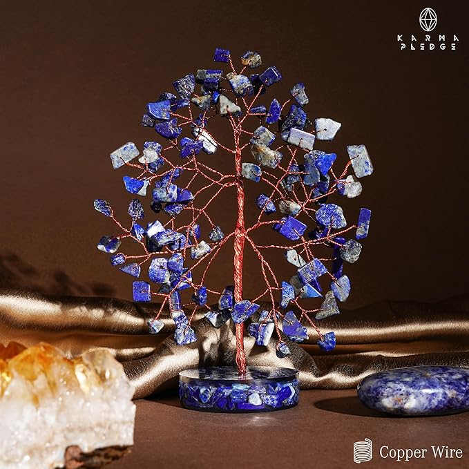 Crystal Tree for Home and Office Decor, Lapis Lazuli Chakra Healing Stones Handmade Feng Shui Bonsai Tree of Life for Positive Energy, Money, Good Luck, Christmas Decor, Birthday Gifts for Women, Mom