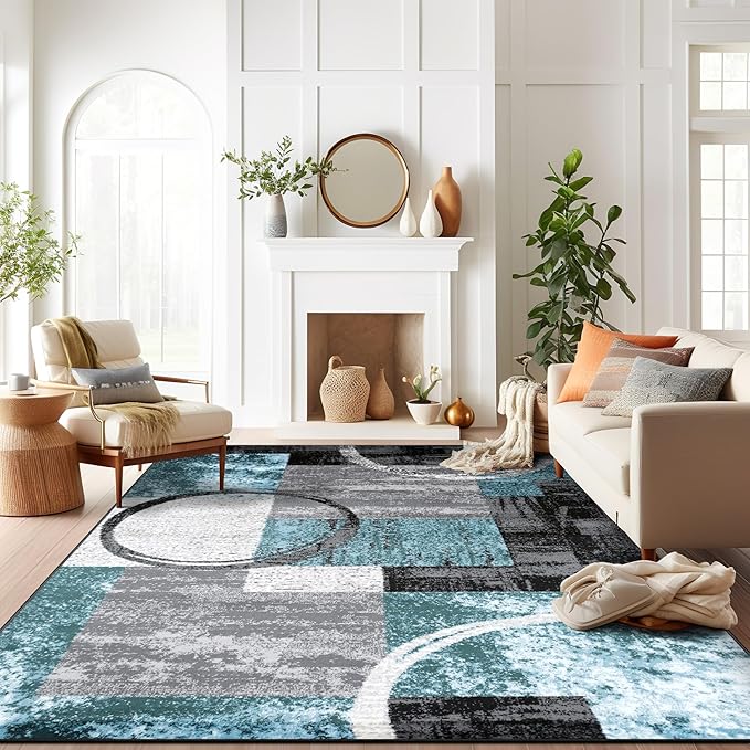 Rugshop Contemporary Circle Design Area Rug, Fade-Resistant Carpet for Living Room, Bedroom, or Dining Room, Gray, 12' x 15'