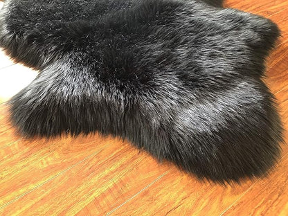 Free Shape Luxury Soft Fluffy Shag Area Rug Single 2’x3’, 60x90cm - Vegan Fur Ultra Soft Indoor Carpet Nursery Rugs for Bedroom Home Decor, Black