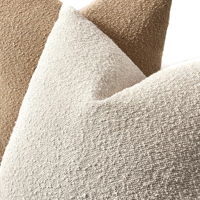 Boucle Decorative Throw Pillow Covers for Couch Set of 2, 18x18 inches, Beige