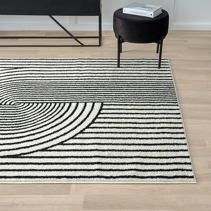 Abani Nuevo Collection Area Rug - Mid-Century Black and White Arch Knot Design - 2'6" x 6' - for Living Room, Bedroom & Office