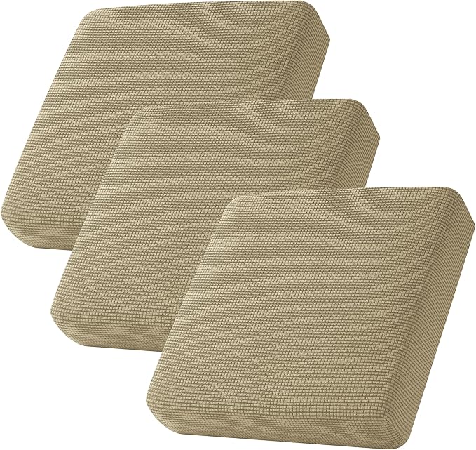 CHUN YI 3Piece Stretch Couch Cushion Covers, Sofa Seat Slipcovers for Pets, Suitable for Armchair Loveseat Sofa with Spandex Jacquard Washable Fabric(3Piece,Sand)
