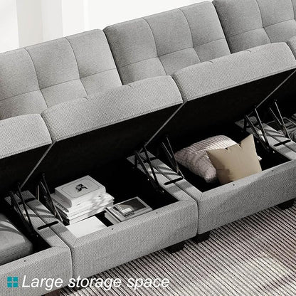 Belffin Modular Sectional Sofa with Storage Ottoman Modern Fabric L Shaped Couch with Chaise for Small Spaces Light Grey