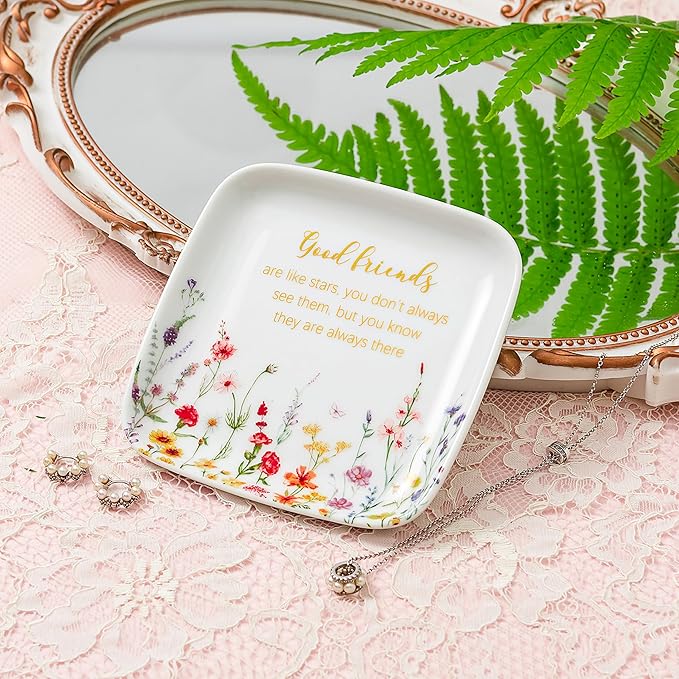 Crisky Jewelry Ring Dish Friend Gifts for Women, Long Distance Friendship Gfits for Women Female Best Friends Birthday Party, Good Friends Are Like Stars