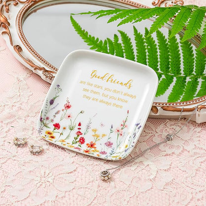 Crisky Jewelry Ring Dish Friend Gifts for Women, Long Distance Friendship Gfits for Women Female Best Friends Birthday Party, Good Friends Are Like Stars