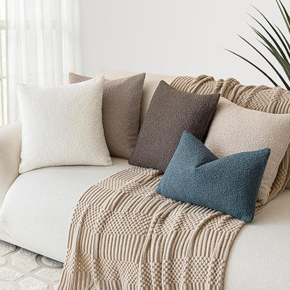 Foindtower Textured Boucle Throw Pillow Covers Accent Solid Lumbar Pillow Cases Cozy Soft Decorative Couch Cushion Case for Chair Sofa Bedroom Living Room Home Decor, 12 x 20 Inch,Blue
