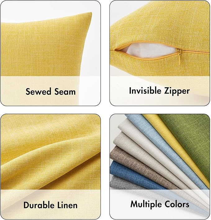 MIULEE Pack of 2 Decorative Linen Burlap Textured Pillow Covers Farmhouse Boho Accent Pillowcases Spring Home Decor for Couch Sofa Bedroom Living Room 16x16 Inch Yellow