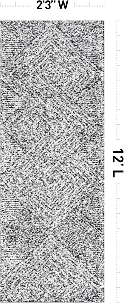 Rugshop Geometric Diamond Stripe Shag Runner Rug White 2' 3" x 12' Great for Long Hallways, Open Entryways, or Galley Kitchens