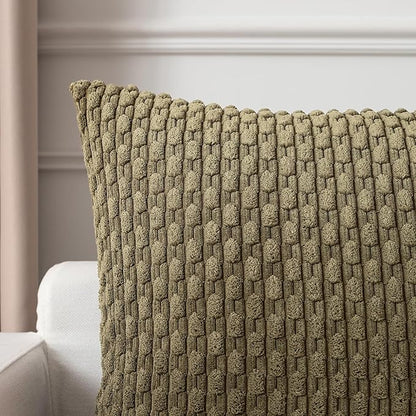 Kevin Textile Pack of 2 Corduroy Decorative Throw Pillow Covers 22x22 Inch Soft Boho Striped Pillow Covers Modern Farmhouse Home Decor for Spring Sofa Living Room Couch Bed Olive Green