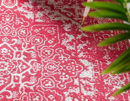 Rugs.com Arlington Collection Rug – 8 Ft Runner Pink Medium-Pile Rug Perfect for Hallways, Entryways