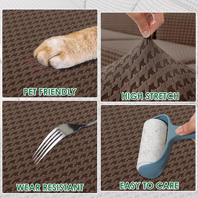 MAXIJIN Couch Cushion Covers for Sectional Sofa, Stretch Sofa Cushion Cover Washable Furniture Protector with Elastic Bottom & Non-Slip Strap for Pets Kids (1PC Chaise Cover, Brown)