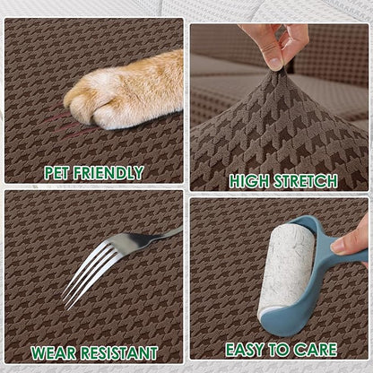 MAXIJIN Couch Cushion Covers for Sectional Sofa, Stretch Sofa Cushion Cover Washable Furniture Protector with Elastic Bottom & Non-Slip Strap for Pets Kids (1PC Chaise Cover, Brown)