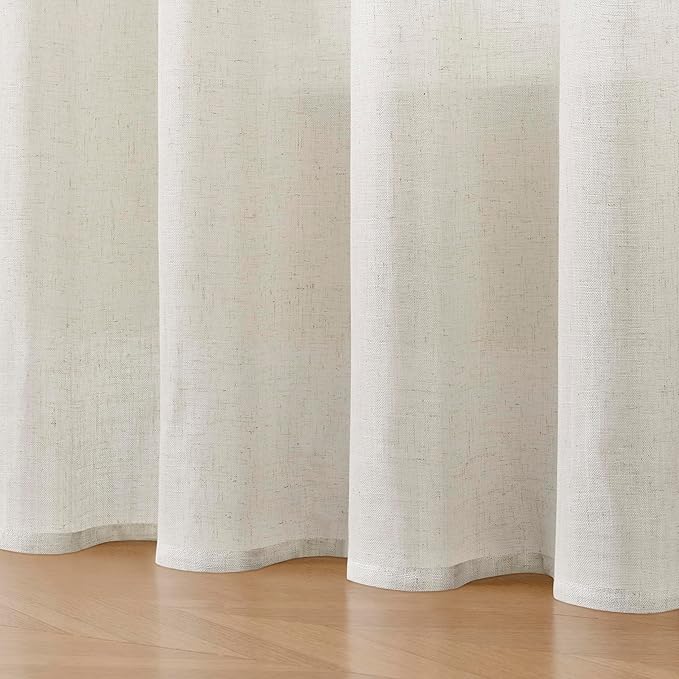 Joydeco Light Filtering Curtains 96 Inch Length for Bedroom, Linen Curtains 96 Inch Length 2 Panels Set for Living Room，White Semi Sheer Drapes 96 Inches Long with Rod Pockets