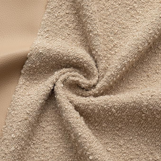 MIULEE Boucle Throw Pillow Covers 18x18 Inch Set of 2 Khaki Faux Leather Textured Decorative Pillow Cases Boho Farmhouse Accents Cushion Covers for Couch Bed Livingroom Home Decor