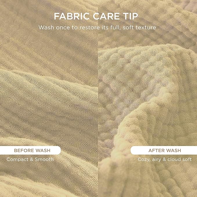 Threadmill Muslin Throw Blanket | 4 Layer 100% Cotton Gauze | Lightweight, Breathable, and Soft All Season Blanket | 50 x 65 Cozy Throw for Sofa, Couch & Bed | Beige