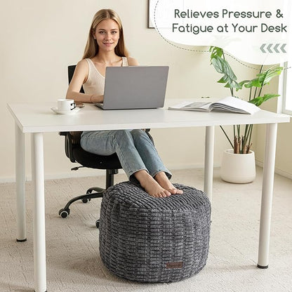 HIGOGOGO Pouf Ottoman Stuffed Round Modern Foam Filled Foot Rest Poufs for Living Room Chair Decorative 26 X 18 Inches Boho Relax Stool for Wedding Christmas Party, Dark Grey