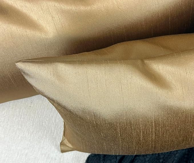 Aiking Home 12x18 Inches Faux Silk Rectangular Throw Pillow Cover, Zipper Closure, Brass (Set of 2)