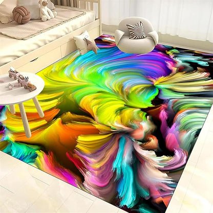Super Soft Living Room Area Rug Non-Slip Washable Foldable Stain Resistant Rug Modern Abstract Art Rug Colorful Water Wave Print Indoor Dining Room Bedroom Office Carpet 3x4ft