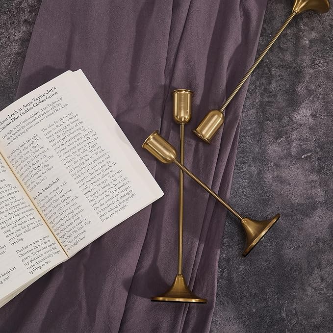 Brass Gold Candlestick Holders, Metal Taper Candle Holders Set of 6, Vintage Modern Candle Sticks Holder Decor for Table Centerpiece, Fireplace Mantel Wedding Housewarming Gift, Candlelit Dinner Décor