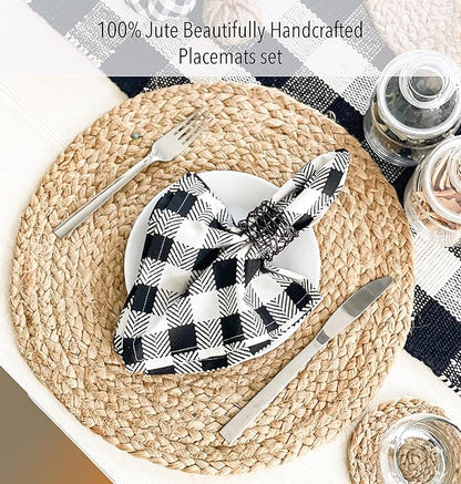 CHARDIN HOME Round Woven Jute Braided Set of 4 PLACEMATS | 14 inch Round Farmhouse Table mats | All Natural Jute for
