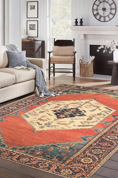 Keen Home Design 6x9 Rug - Machine Washable Area Rug with Non-Slip Backing, Ideal for Living Room, Dining Room, Bedroom - Vintage, Easy Clean, Durable, Low Pile Rug - (6' x 9')