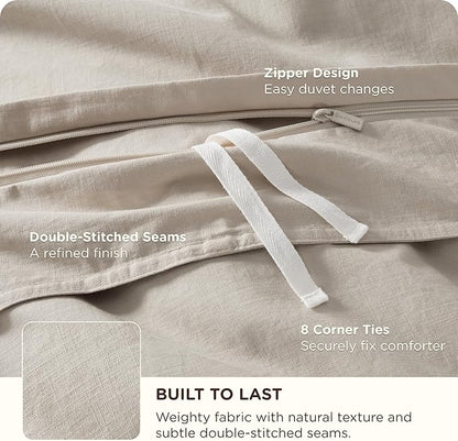 Bedsure Cotton Duvet Cover Oversized King - Luxury Slub Weave 100% Cotton Duvet Cover with a Linen Like Textured, Easy Change Durable Bedding, Natural Linen, 120" x 98"