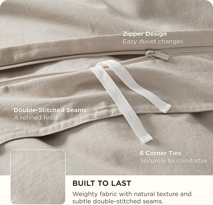 Bedsure Cotton Duvet Cover King - Luxury Slub Weave 100% Cotton Duvet Cover with a Linen Like Textured, Easy Change Durable Bedding, Natural Linen, 104" x 90"
