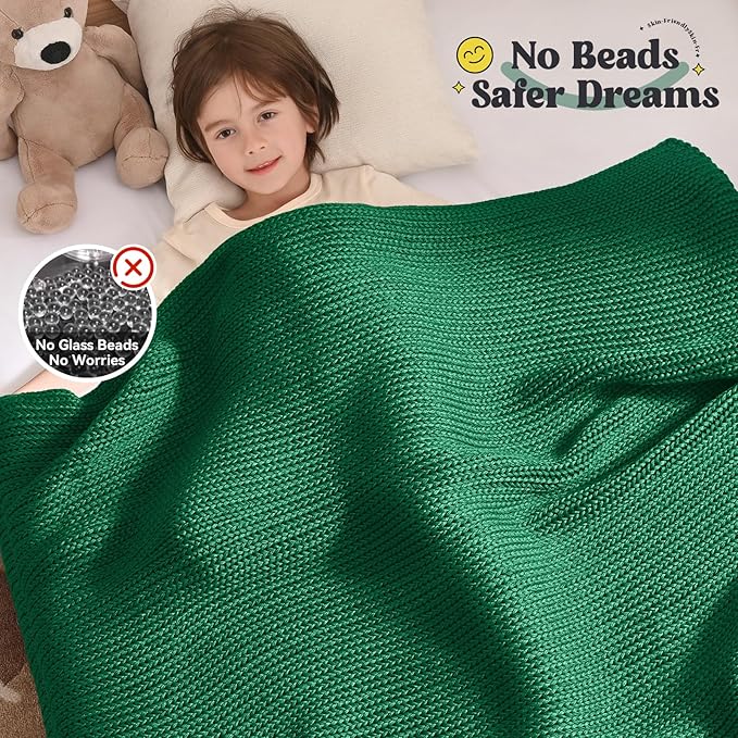 Guohaoi Knitted Weighted Blanket Kids (Green 40"x60" 10lbs) No Beads Cooling Heavy Blanket, Home Decor Breathable Chunky Knit Throw Blanket for All-Season Use