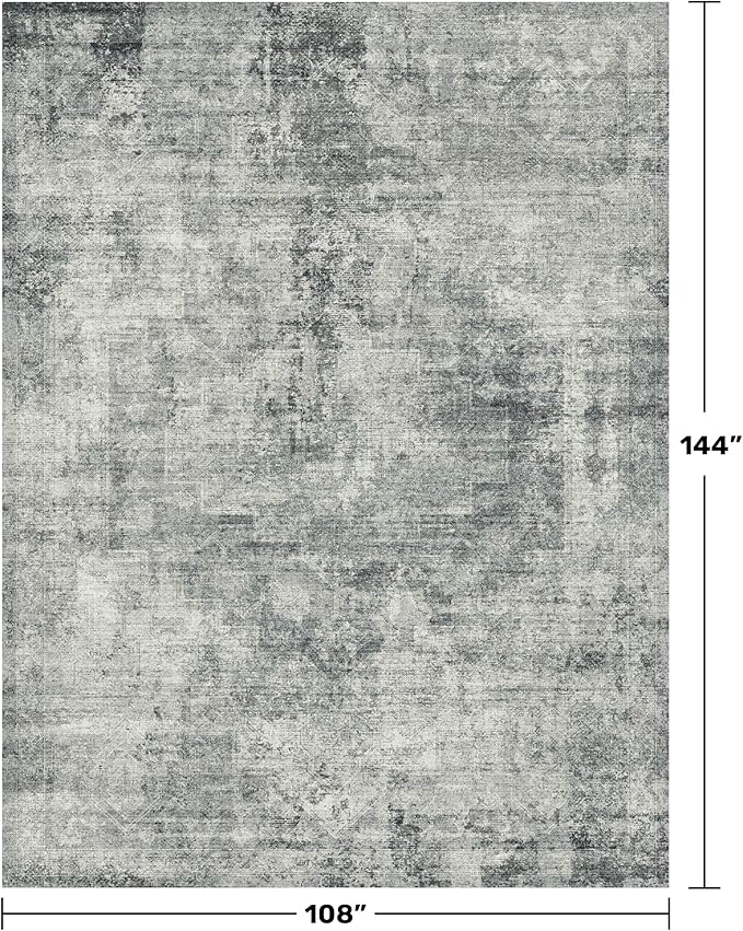 Large Slate Blue Rug for Dining Room Table - Neatral Farmhouse 9x12 Area Rug for Living Room, Bedroom Under Bed, Non Slip with Rubber Backing & Stain Resistant Dark Gray Décor
