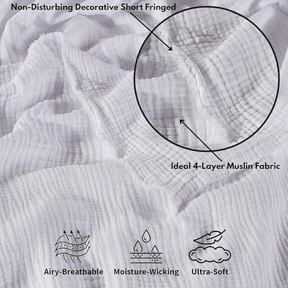 Muslin Blanket - Pure 100% Turkish Cotton Airy Soft Light Versatile Gauze Throw Blanket for Bed, Couch, Sofa (White, Throw Size (50" x 66" inch))