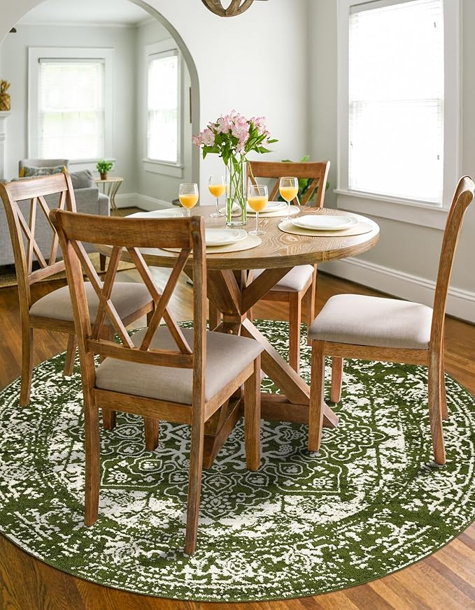 Rugs.com Arlington Collection Rug – 12 Ft Round Green Medium-Pile Rug Perfect for Kitchens, Dining Rooms